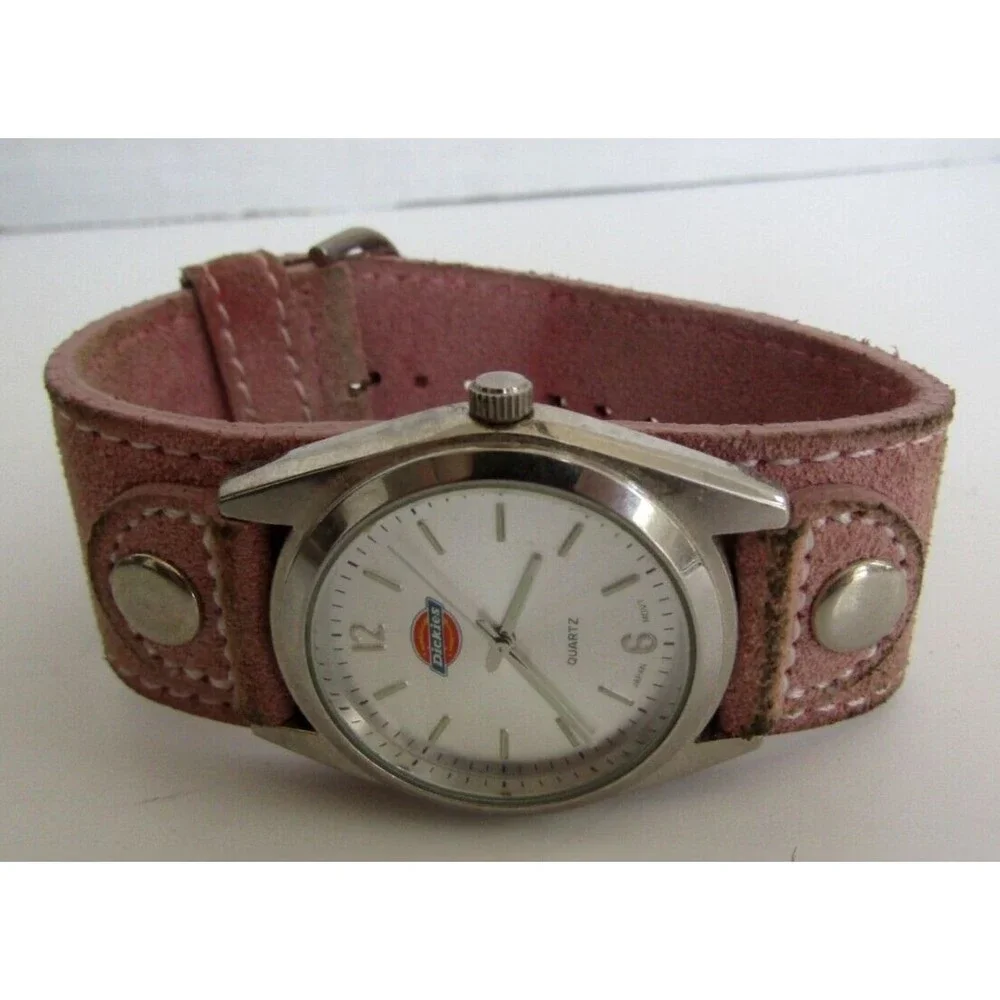 Dickies Quartz Watch Vintage Pink Suede Leather Band With Box Papers Tag Womens
